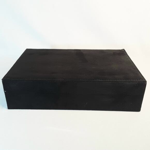 Black Velvety Fabric Lined Jewelry Box Multi Compartments Mirror Locking  Key - Picture 5 of 13